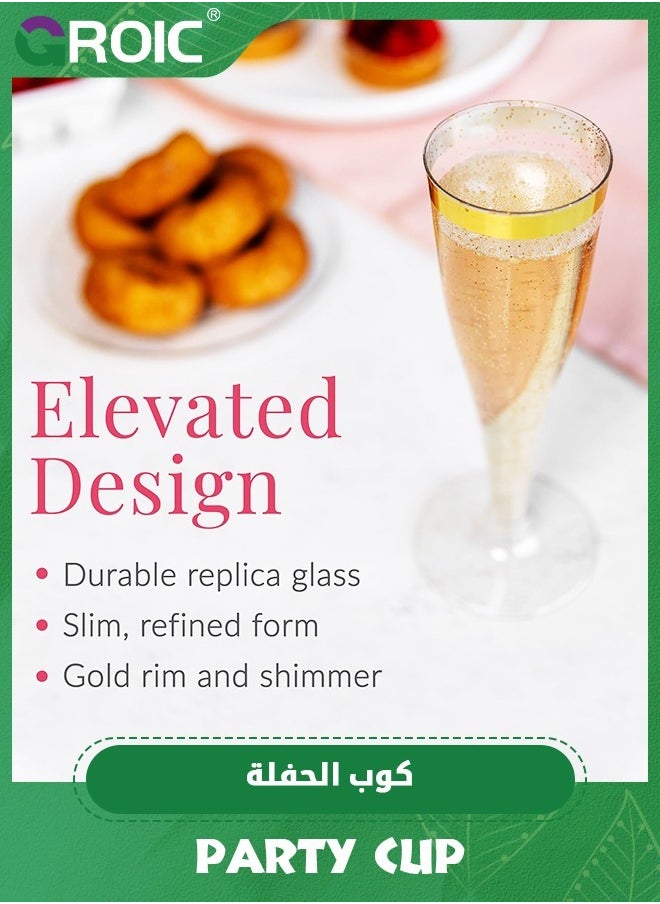 GROIC 10 Plastic Champagne Flutes Disposable, Gold Rim Gold Glitter Plastic Champagne Glasses for Parties, Clear Plastic Cups,Disposable Cups with Gold Rim,Party Supplies  - Image 2