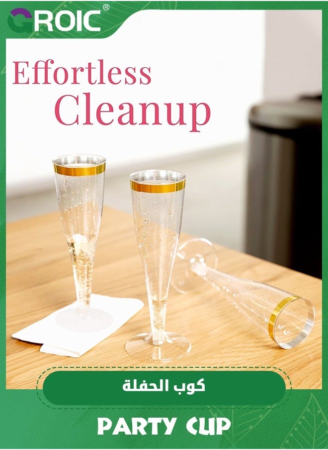 GROIC 10 Plastic Champagne Flutes Disposable, Gold Rim Gold Glitter Plastic Champagne Glasses for Parties, Clear Plastic Cups,Disposable Cups with Gold Rim,Party Supplies  - Image 4