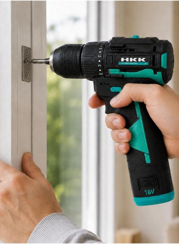 HKK 16V Brushless Cordless Drill Driver | 50Nm Torque | 2-Speed（0-400/1400rpm ）| 10mm Max drilling | 2 × 2Ah Li-ion Batteries | Power Drill for Wood, Metal & Furniture Assembly - Image 3