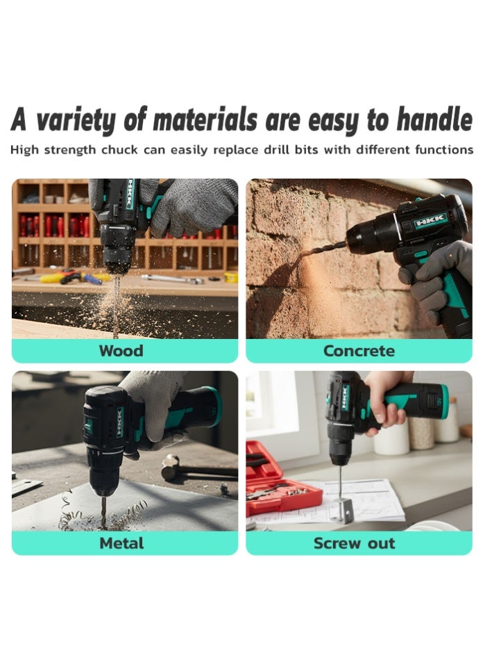 HKK 16V Brushless Cordless Drill Driver | 50Nm Torque | 2-Speed（0-400/1400rpm ）| 10mm Max drilling | 2 × 2Ah Li-ion Batteries | Power Drill for Wood, Metal & Furniture Assembly - Image 5