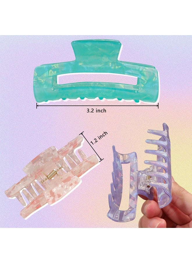 MagicSky 10 Pcs Hair Claw Clips For Women, Opal Marble Tortoise Acrylic Large Clip For Thick Thin Hair, 90'S Cute Butterfly Barrettes Pins, Aesthetic Styling Accessories For Girls-Rectangle - Image 4
