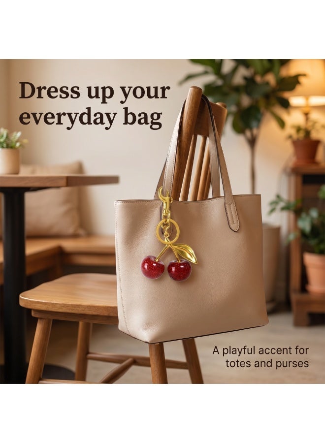 LUMYA Cherry Bag Charm Keychain, Cute Cherry Accessories, Sparkling Purse Charms Keychain for Women, Car Bag Keychain Accessories, Handbags Wallets Backpacks Gifts(6.2cm x 12.1cm) - Image 4