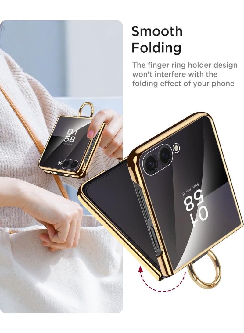 Case for Samsung Galaxy Z Flip 7 Case, Built-in Screen Protector with Ring Holder Leather Case with Golden Color Plating Shockproof Anti-Skid Full Coverage Protective Cover for Z Flip 7 - Image 5