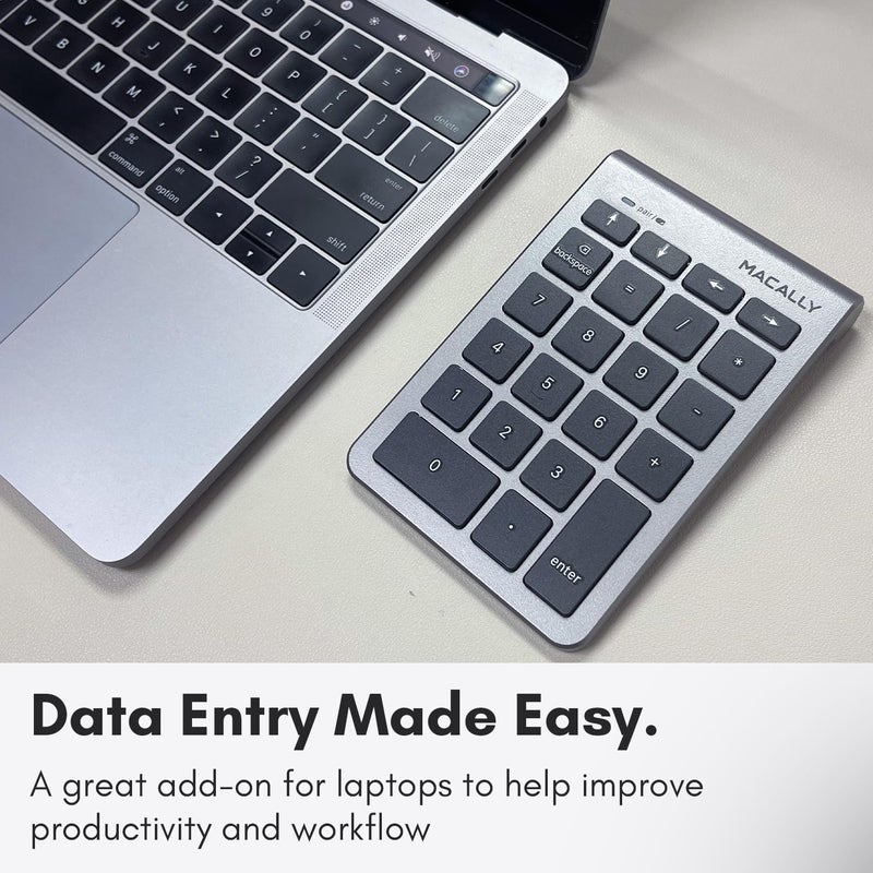 Macally Bluetooth Number Pad for Laptop - Wireless Numeric Keypad - 22 Key Numeric Keypad for Data Entry, Numpad Compatible with MacBook, iPad, iPhone, iOS, Laptop, PC, Android - Image 4