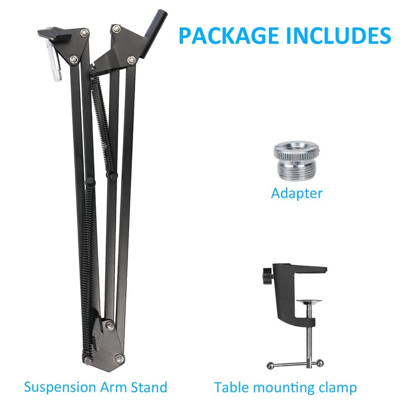Mic Arm for QuadCast S - Boom Arm for HyperX QuadCast 2 QuadCast SoloCast, Blue Yeti, Fifine AM8, Rode, Shure, Razer, Gaming Mic and Most Microphones using 3/8" to 5/8" Adapter