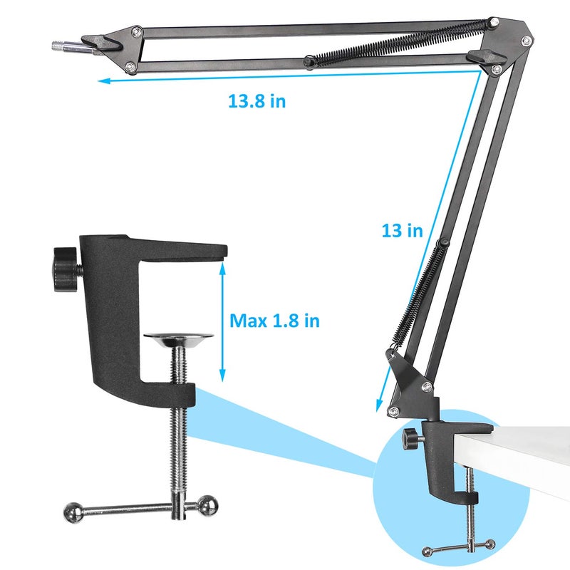 Mic Arm for QuadCast S - Boom Arm for HyperX QuadCast 2 QuadCast SoloCast, Blue Yeti, Fifine AM8, Rode, Shure, Razer, Gaming Mic and Most Microphones using 3/8" to 5/8" Adapter