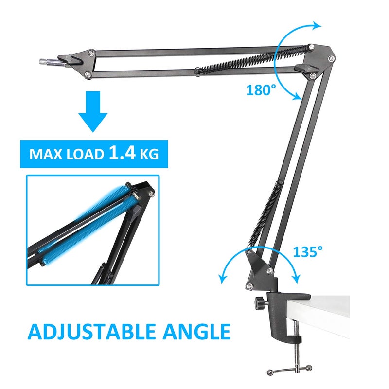 Mic Arm for QuadCast S - Boom Arm for HyperX QuadCast 2 QuadCast SoloCast, Blue Yeti, Fifine AM8, Rode, Shure, Razer, Gaming Mic and Most Microphones using 3/8" to 5/8" Adapter