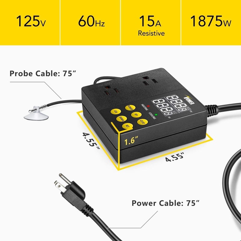 iPower Professional Digital Heating and Cooling Temperature Controller for Seed Germination Reptiles and Brewing Breeding Fermenter Greenhouse Grow Tent 1875W - Image 4