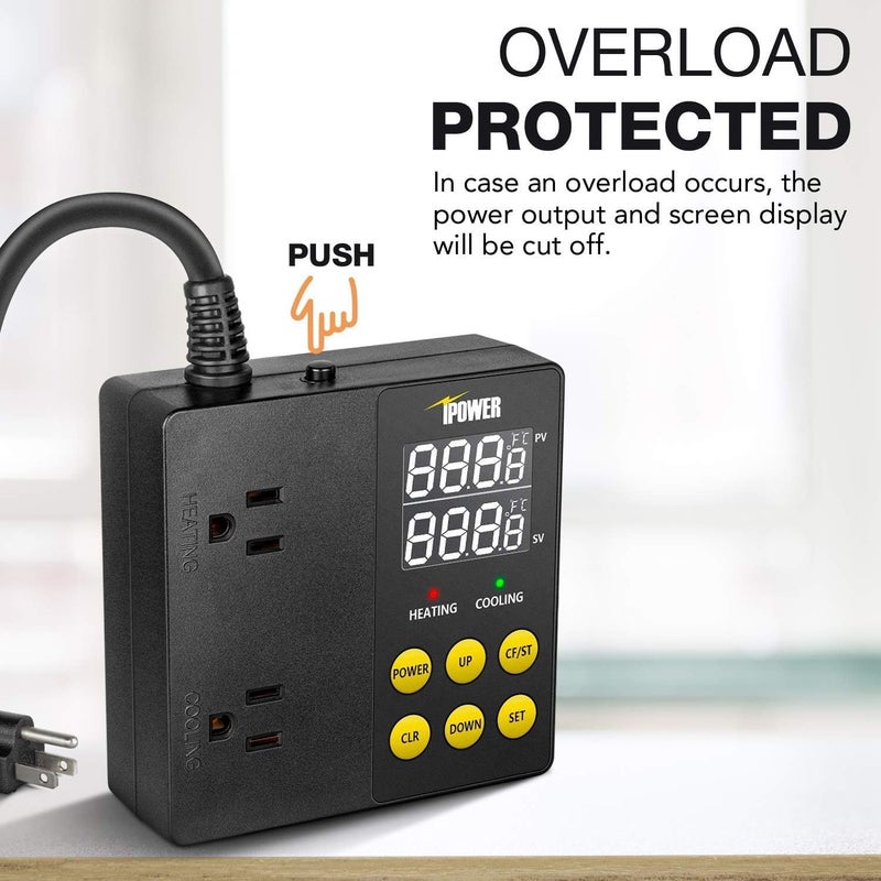 iPower Professional Digital Heating and Cooling Temperature Controller for Seed Germination Reptiles and Brewing Breeding Fermenter Greenhouse Grow Tent 1875W - Image 3