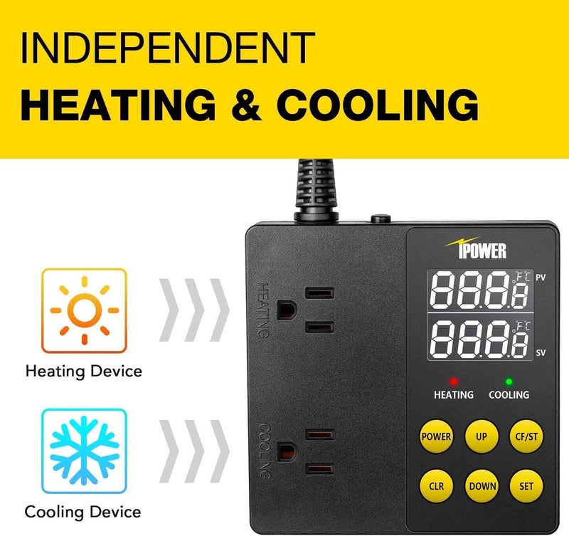 iPower Professional Digital Heating and Cooling Temperature Controller for Seed Germination Reptiles and Brewing Breeding Fermenter Greenhouse Grow Tent 1875W - Image 2