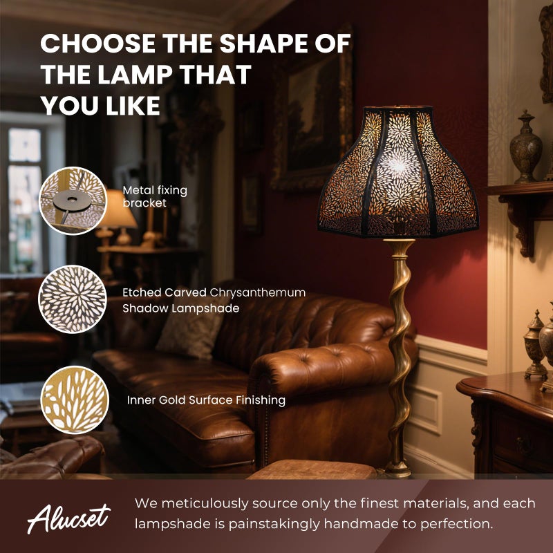 ALUCSET Exquisite Eight-Petal Lotus Metal Cover with Etched Chrysanthemum Pattern in Antique Bronze and Gold Finish for Table Lamp Floor Lamp Fits Living Room Bedroom ALUCSET Metal Lamp Shade - Image 2