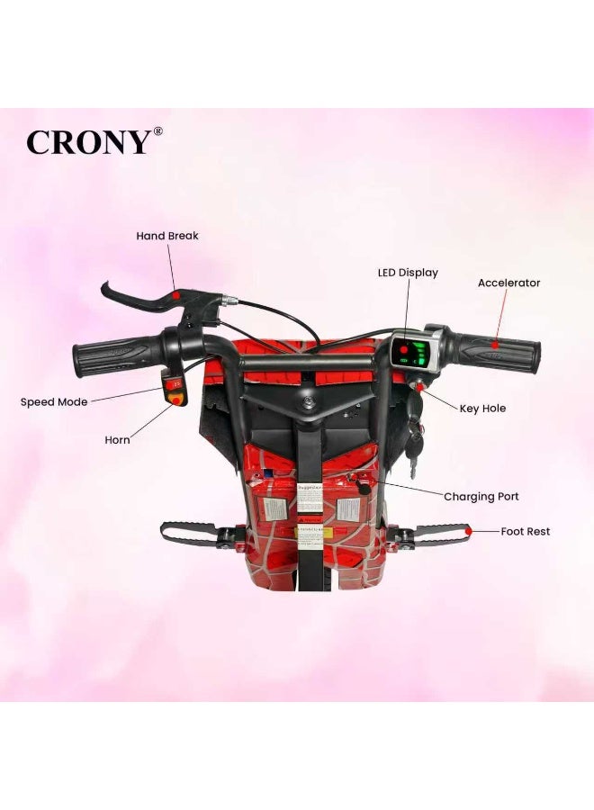 CRONY JL009-8-02 6.5-Inch Electric V-Type Drift Car for Kids | Rechargeable Ride-On Drift Scooter | 4–6 Km/h Speed | Durable Plastic & Metal Build | Outdoor Fun with Safety and Stability-Spider Man Theme - Image 3