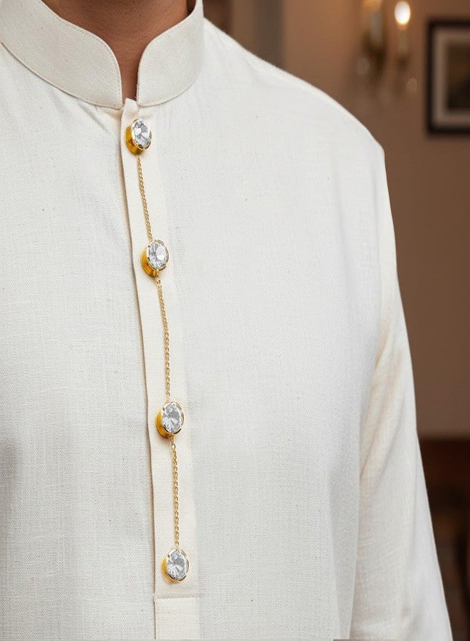 THANUS CRAFT THANU'S CRAFT Traditional White and Black Stone Kurta Buttons Cufflinks Combo Gold Plated With Chain For Women and Men - Image 5