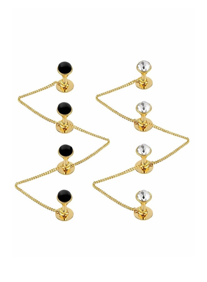 THANUS CRAFT THANU'S CRAFT Traditional White and Black Stone Kurta Buttons Cufflinks Combo Gold Plated With Chain For Women and Men - Image 1