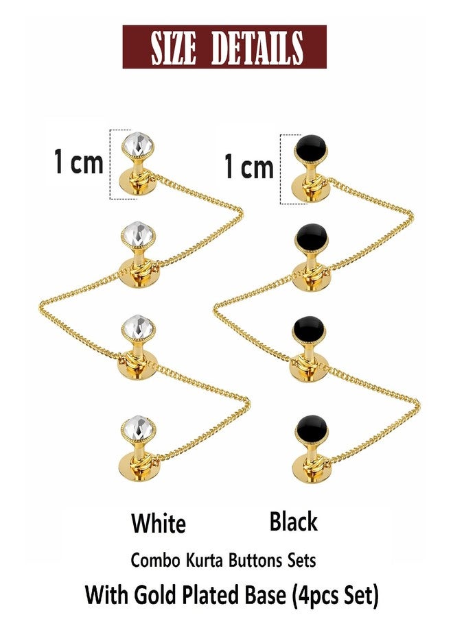 THANUS CRAFT THANU'S CRAFT Traditional White and Black Stone Kurta Buttons Cufflinks Combo Gold Plated With Chain For Women and Men - Image 3
