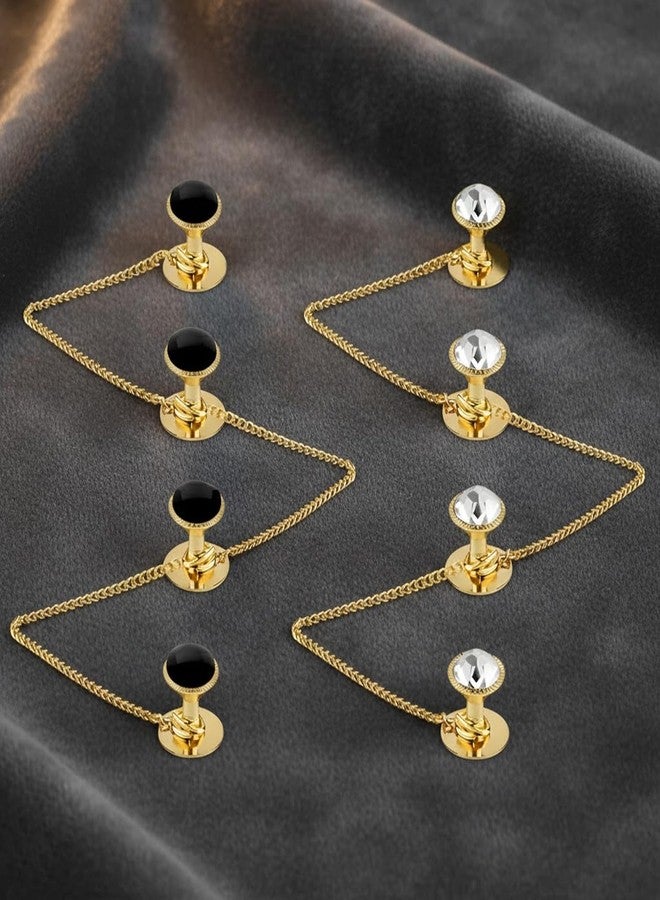 THANUS CRAFT THANU'S CRAFT Traditional White and Black Stone Kurta Buttons Cufflinks Combo Gold Plated With Chain For Women and Men - Image 4