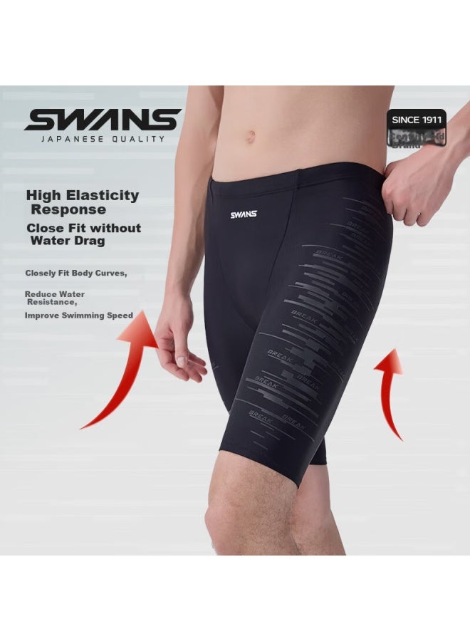 Swans Men's Professional Sun Protection Five-point Quick-drying Shorts Swimming Trunks Men's Diving Swimwear Black XL