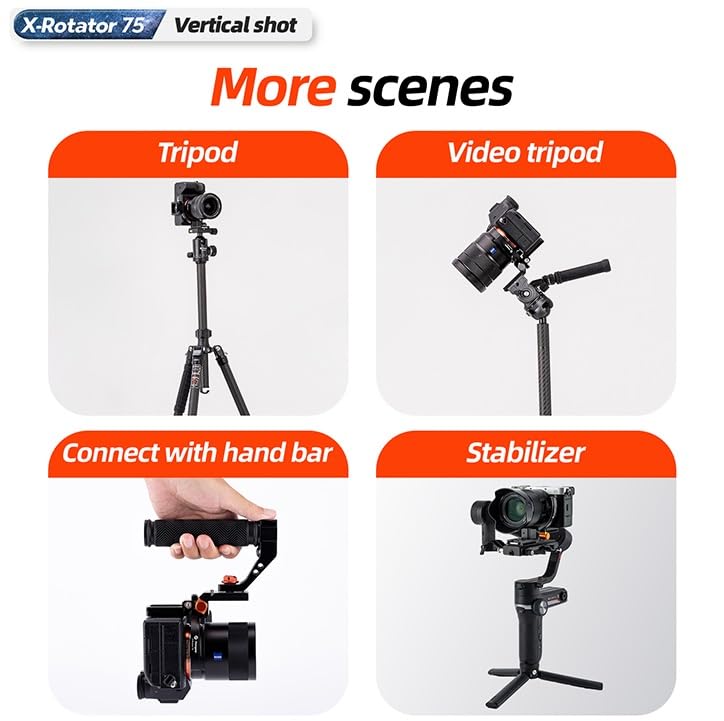 Fotopro حامل كاميرا عمودي X-Rotator 75 | دعم عدسة 64.8 مم أفقي وعمودي، تركيب حلقة العدسة، لوحة تركيب قابلة للدوران لكاميرا DSLR، تناسب لوحة لنوع Arca | الحمولة 3 كجم - Image 5