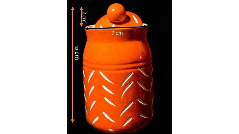 Shriyam Craaft Ceramic Jar with Lid Unique Design Food Storage Container in Orange Jar 500 ml Pack of 1