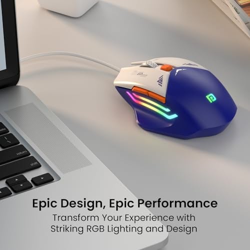 Portronics Vader Wired Gaming Mouse with 6 Buttons, Thumb Support, Adjustable DPI (6400 Max), RGB Light Effects, Ergonomic Design, 1.5 m Long USB Cable for Laptop & PC (Blue) - Image 2