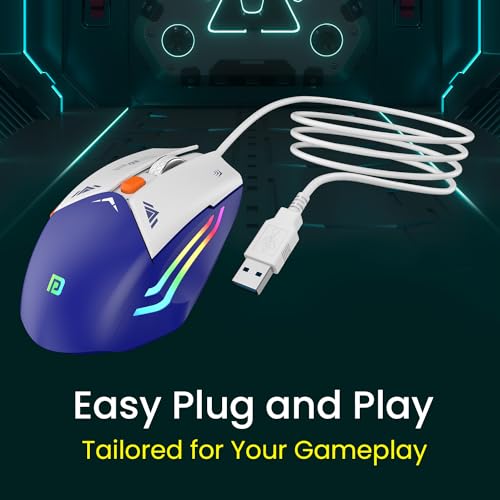 Portronics Vader Wired Gaming Mouse with 6 Buttons, Thumb Support, Adjustable DPI (6400 Max), RGB Light Effects, Ergonomic Design, 1.5 m Long USB Cable for Laptop & PC (Blue) - Image 3