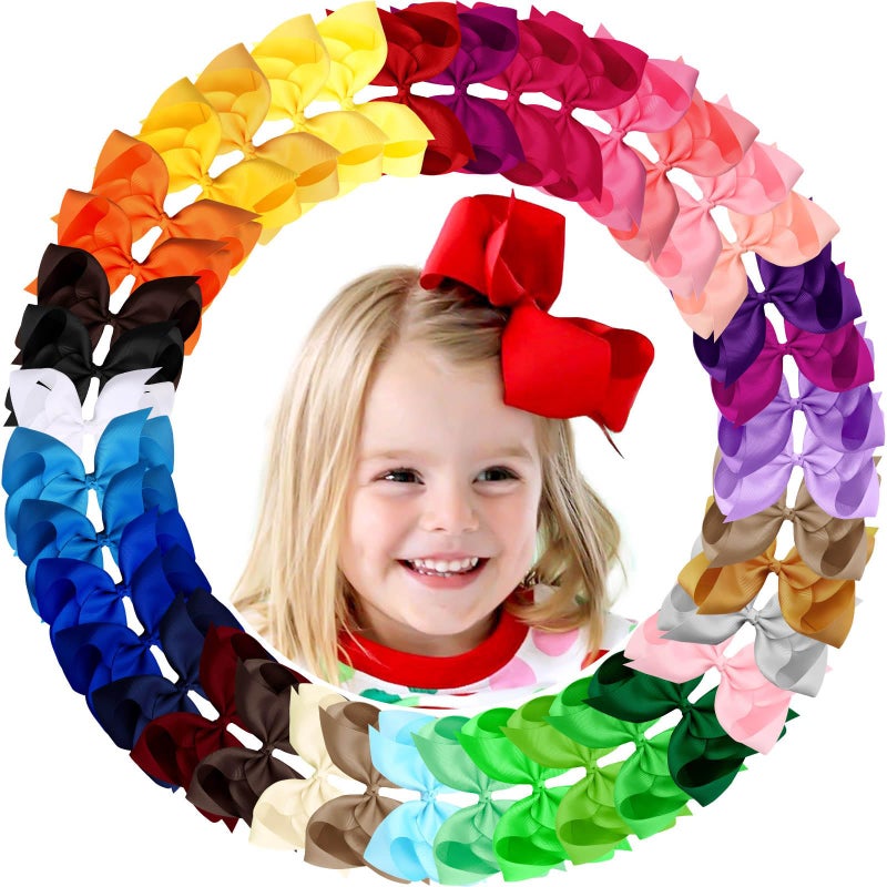 Oaoleer 40Pcs 6" Hair Bows Clips Grosgrain Ribbon Bows Hair Alligator Clips Hair Barrettes Hair Accessories for Baby Girls Infants Toddlers Kids Teens Children (6 Inch) - Image 1