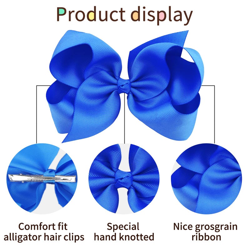 Oaoleer 40Pcs 6" Hair Bows Clips Grosgrain Ribbon Bows Hair Alligator Clips Hair Barrettes Hair Accessories for Baby Girls Infants Toddlers Kids Teens Children (6 Inch) - Image 4