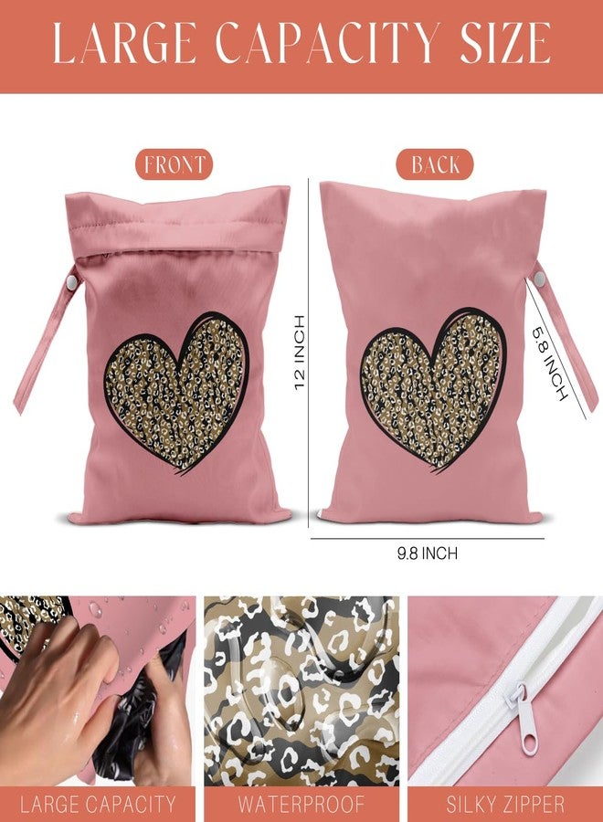 VBCVBGFH 4 Pack Leopard Heart Cute Leopard Wet Bag Waterproof Reusable Wet Dry Bag for Swimsuit Clothes Cloth Diaper Travel Pool Yoga Toiletries Travel Cruises Valentine Day Christmas Camping Beach Essentials - Image 5