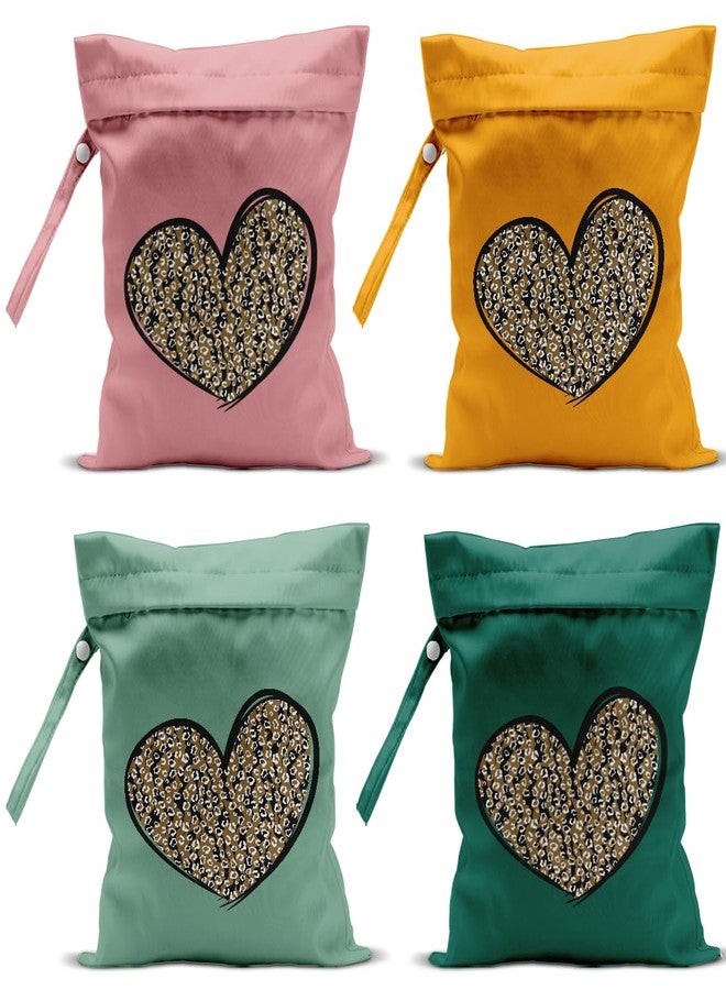 VBCVBGFH 4 Pack Leopard Heart Cute Leopard Wet Bag Waterproof Reusable Wet Dry Bag for Swimsuit Clothes Cloth Diaper Travel Pool Yoga Toiletries Travel Cruises Valentine Day Christmas Camping Beach Essentials - Image 1