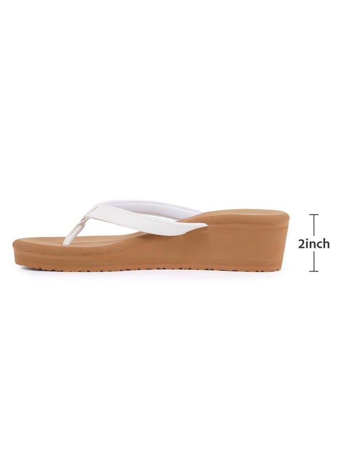UBXRIN Women's Wedge Flip Flops Comfortable Platform Thong Sandals,Beach Pool Casual Summer Slip-On Shoes, 2inch-white, 8 - Image 3