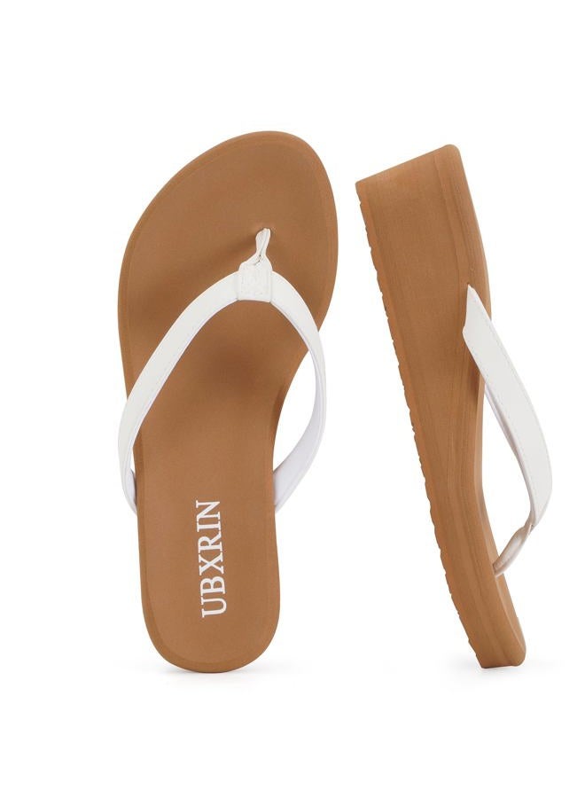 UBXRIN Women's Wedge Flip Flops Comfortable Platform Thong Sandals,Beach Pool Casual Summer Slip-On Shoes, 2inch-white, 8 - Image 5