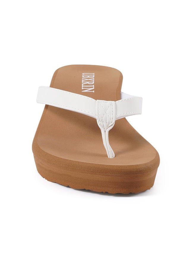 UBXRIN Women's Wedge Flip Flops Comfortable Platform Thong Sandals,Beach Pool Casual Summer Slip-On Shoes, 2inch-white, 8 - Image 2