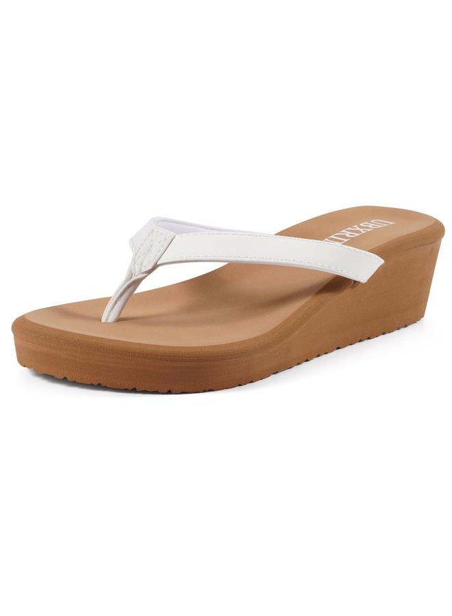 UBXRIN Women's Wedge Flip Flops Comfortable Platform Thong Sandals,Beach Pool Casual Summer Slip-On Shoes, 2inch-white, 8 - Image 1