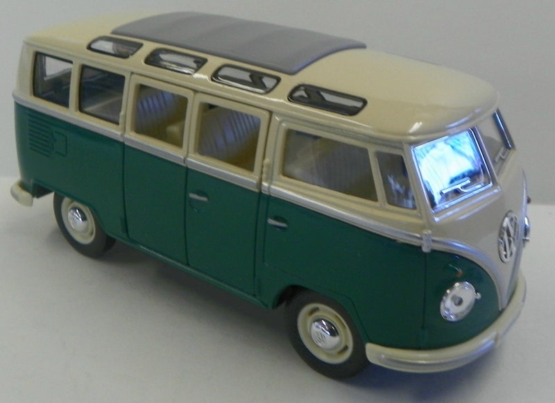 Kinsmart KINGSMART 1962 Volkswagen Classic Hippy Bus 7" 1:24Scale Green Die Cast Metal Model Toy Pull Back Action Car