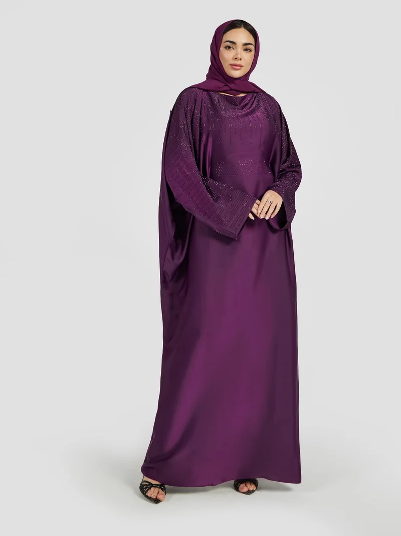Reem Abayas Royal Purple Embellished Kaftan Abaya - Luxury Festive Modest Gown