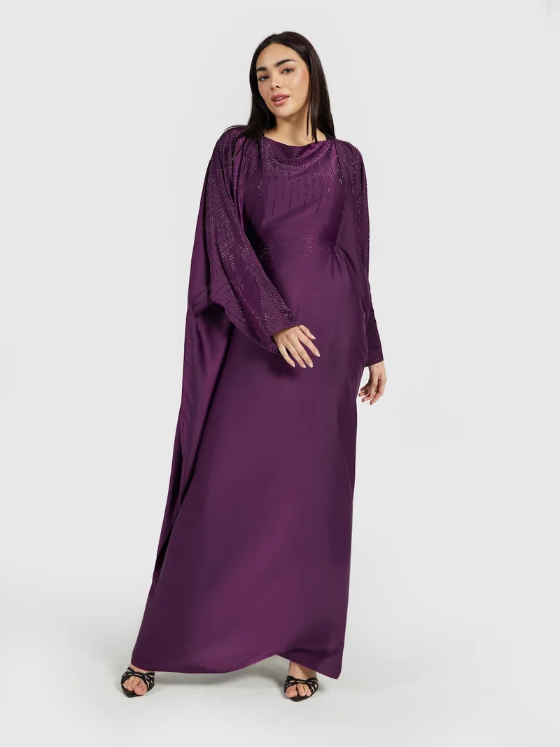 Reem Abayas Royal Purple Embellished Kaftan Abaya - Luxury Festive Modest Gown