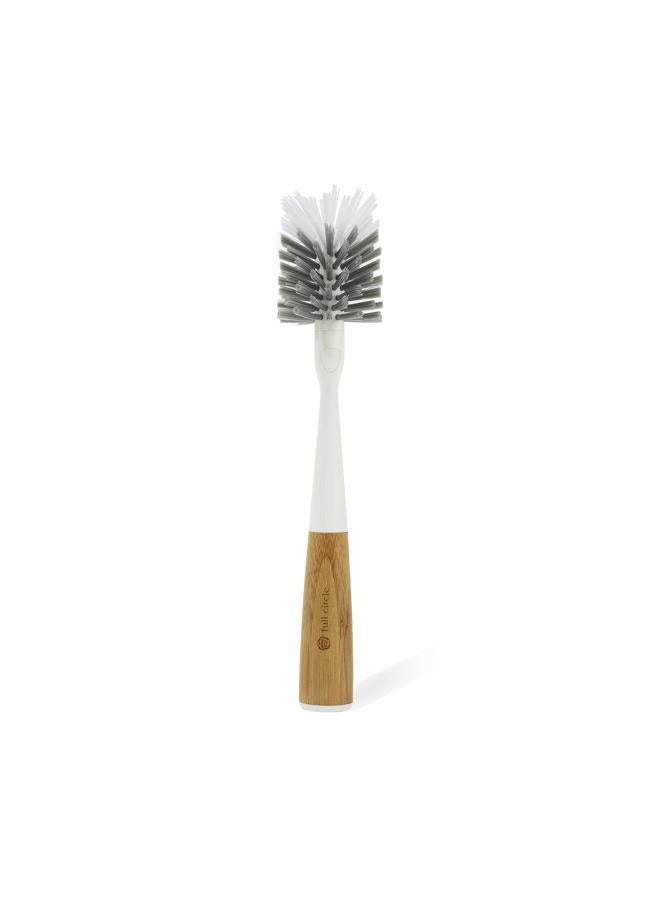 Full Circle Clean Reach Bottle Brush with Replaceable Bristle Brush Head, Bamboo Handle, White - Image 1
