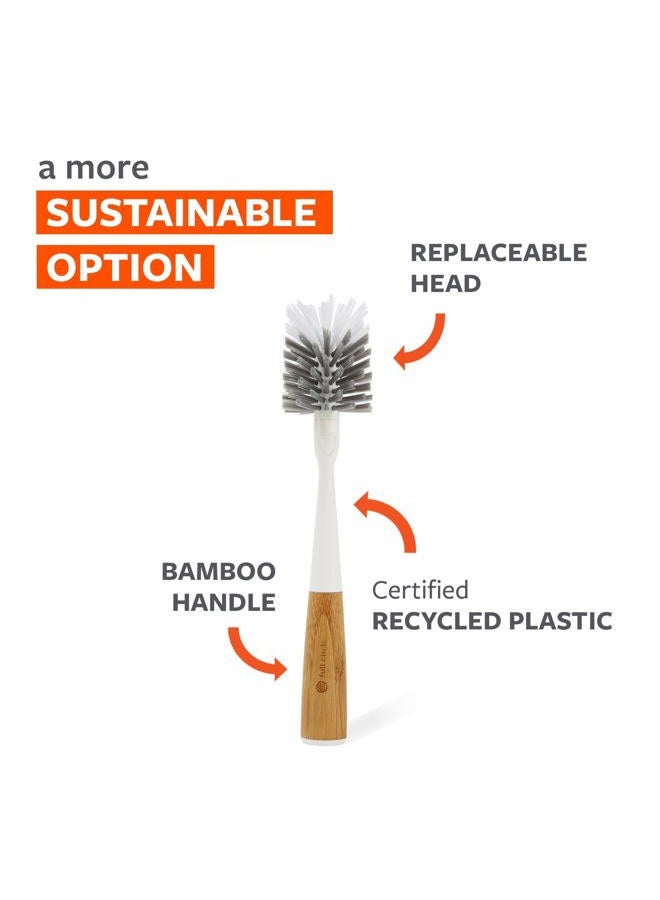 Full Circle Clean Reach Bottle Brush with Replaceable Bristle Brush Head, Bamboo Handle, White - Image 4