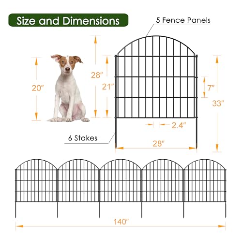 FOREHOGAR Metal Garden Fence 28in (H) x 11.7ft (L), 5 Panels + 6 Stakes Rustproof Border Fence Animal Barrier for Dog, No Dig Garden Fencing for Yard Flower Bed Patio Outdoor, CTW2828 Black - Image 4