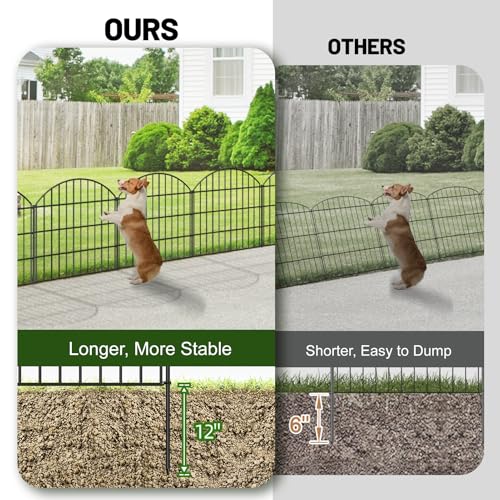 FOREHOGAR Metal Garden Fence 28in (H) x 11.7ft (L), 5 Panels + 6 Stakes Rustproof Border Fence Animal Barrier for Dog, No Dig Garden Fencing for Yard Flower Bed Patio Outdoor, CTW2828 Black - Image 3