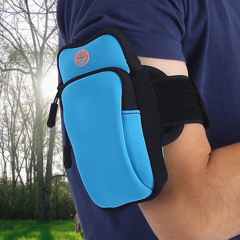 klarako Phone Arm Band Gym Phone Holder, Ideal Running Phone Hold, Waterproof Large Capacity Upper Arm Band, Outdoors Premium Elastic Running Armband for Most Phones(Blue) - Image 3