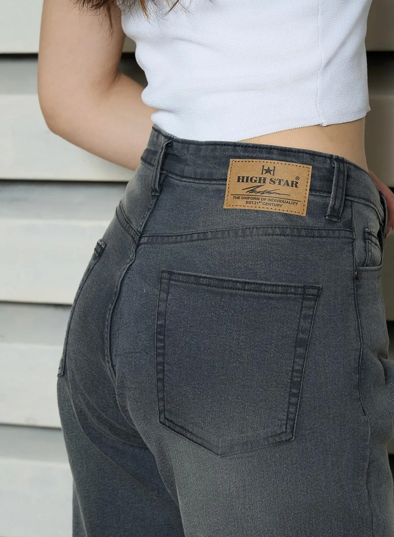 HIGH STAR Women's Light Grey Cotton Blend Bleached Full Length Slim Fit Jeans