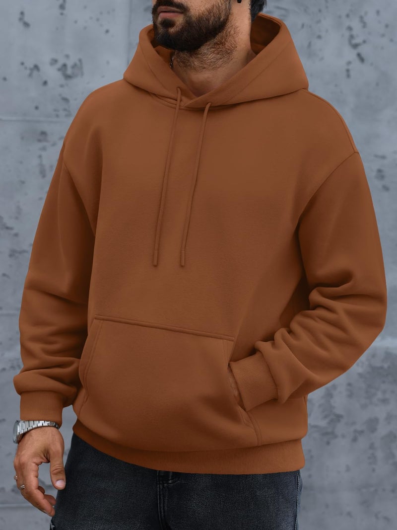 EFAN Mens Oversized Hoodies Fall Sweatshirt Winter Fleece Hooded Collar Drawstring Pullover With Pockets Brown M - Image 3
