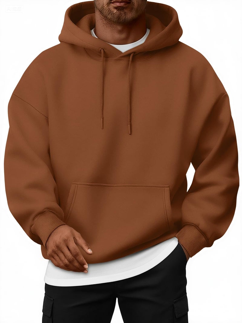 EFAN Mens Oversized Hoodies Fall Sweatshirt Winter Fleece Hooded Collar Drawstring Pullover With Pockets Brown M - Image 1