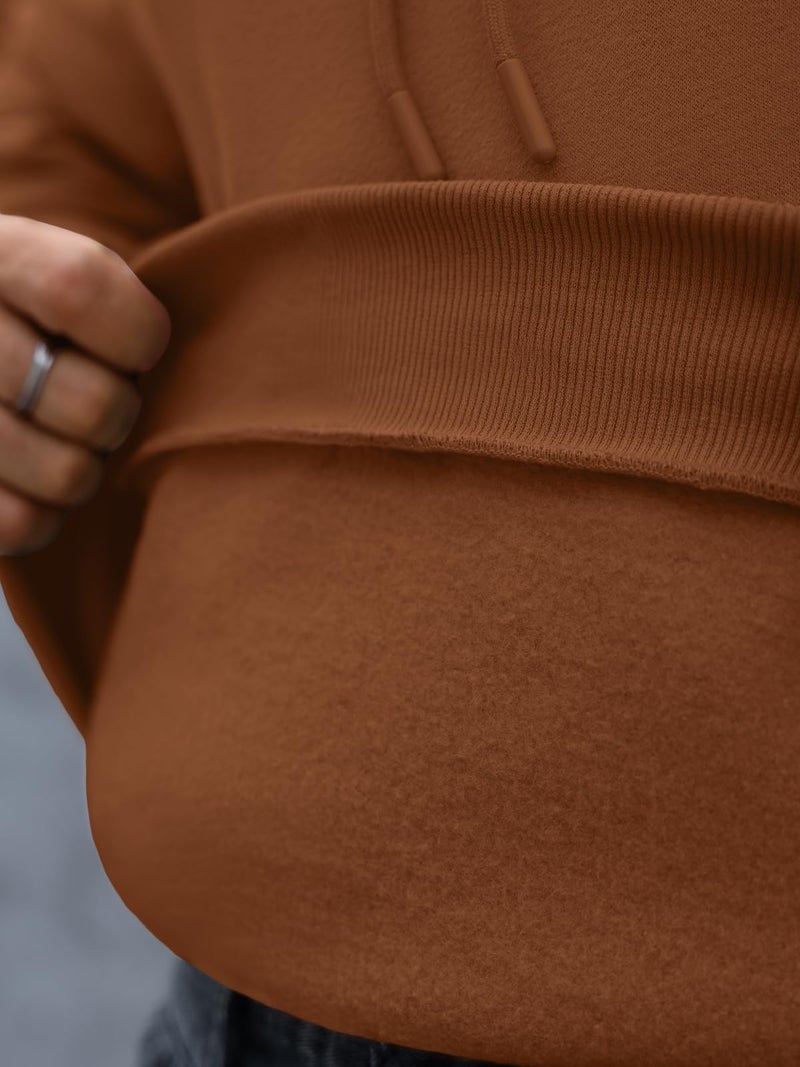 EFAN Mens Oversized Hoodies Fall Sweatshirt Winter Fleece Hooded Collar Drawstring Pullover With Pockets Brown M - Image 5