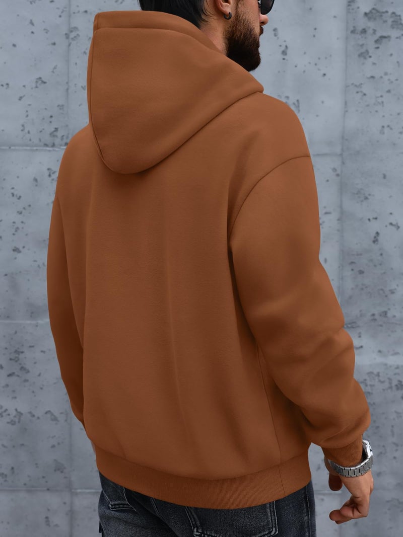 EFAN Mens Oversized Hoodies Fall Sweatshirt Winter Fleece Hooded Collar Drawstring Pullover With Pockets Brown M - Image 4