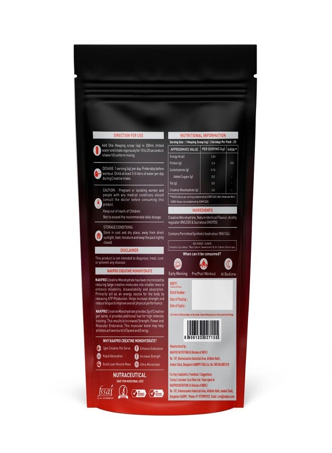 NAKPRO NUTRITION Micronised Creatine Monohydrate | 100g (25 Servings) | Pink Guva | Trustified Certified | Rapid Absorption Pre/Post Workout - Image 2