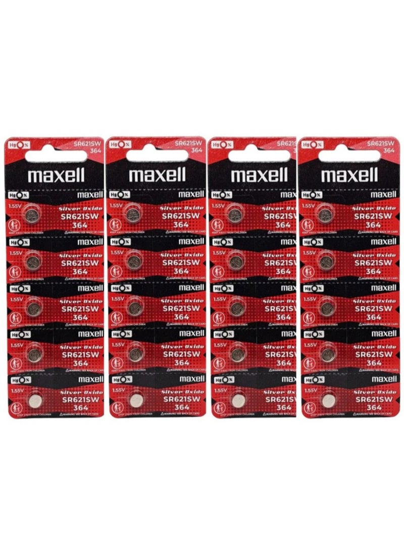 ماكسل 20-Pieces Maxell SR621SW / 364 Silver Oxide Hg0% 1.55V (maxell) Japan Batteries 