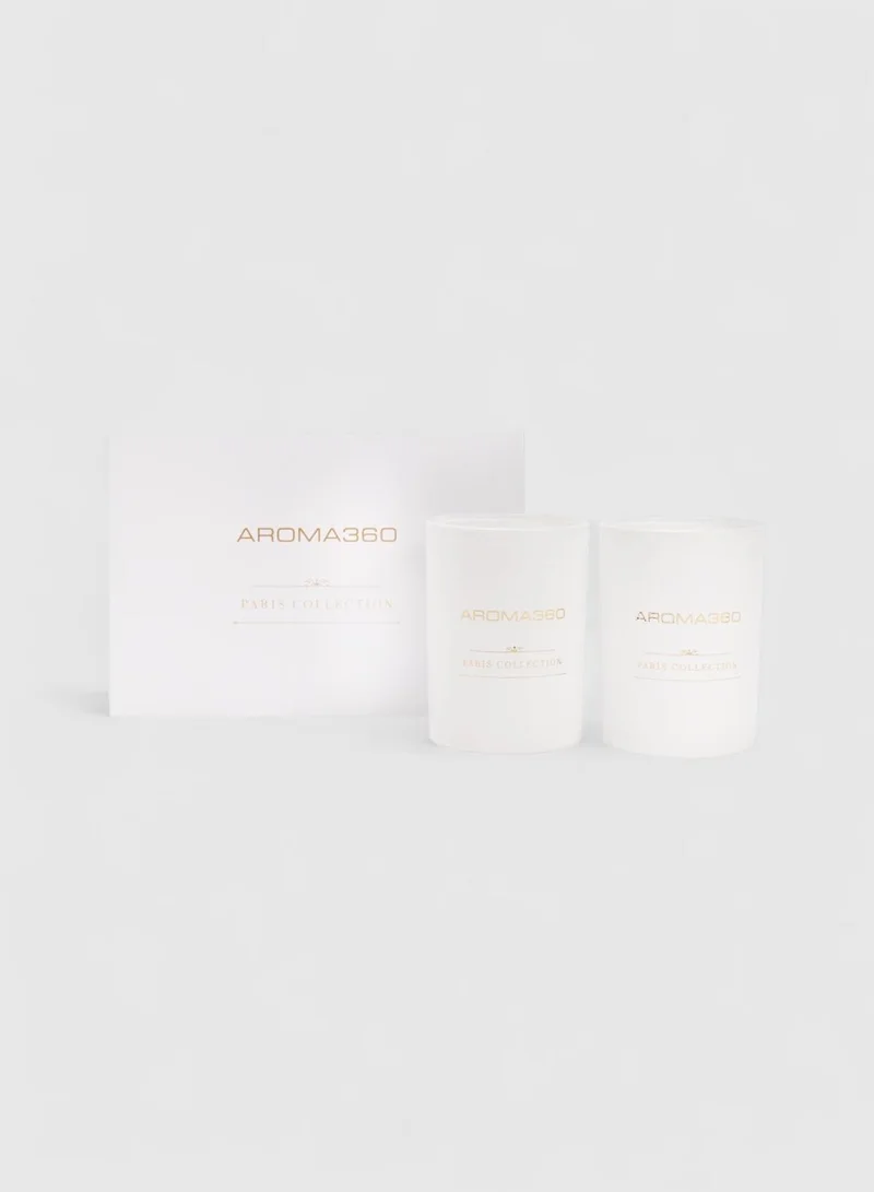 أروما 360  Dream On - Paris Collection Candle Duo - Scented Candles with Essential Oils - White Tea, Sweet Vanilla & Earthy Cedar - Soy Candles - 80hr Burn - Set of 2