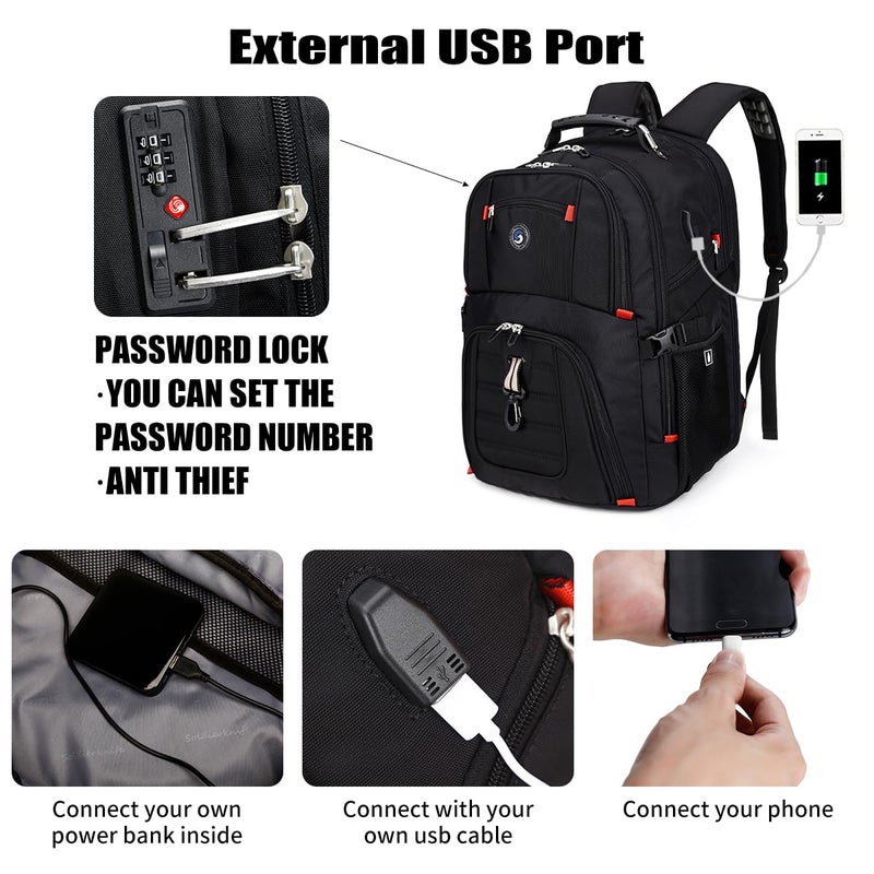 SHRRADOO Extra Large 50L Travel Laptop Backpack with USB Charging Port, College Backpack Airline Approved Business Work Bag Fits 17 Inch Computer for Men Women - Image 3